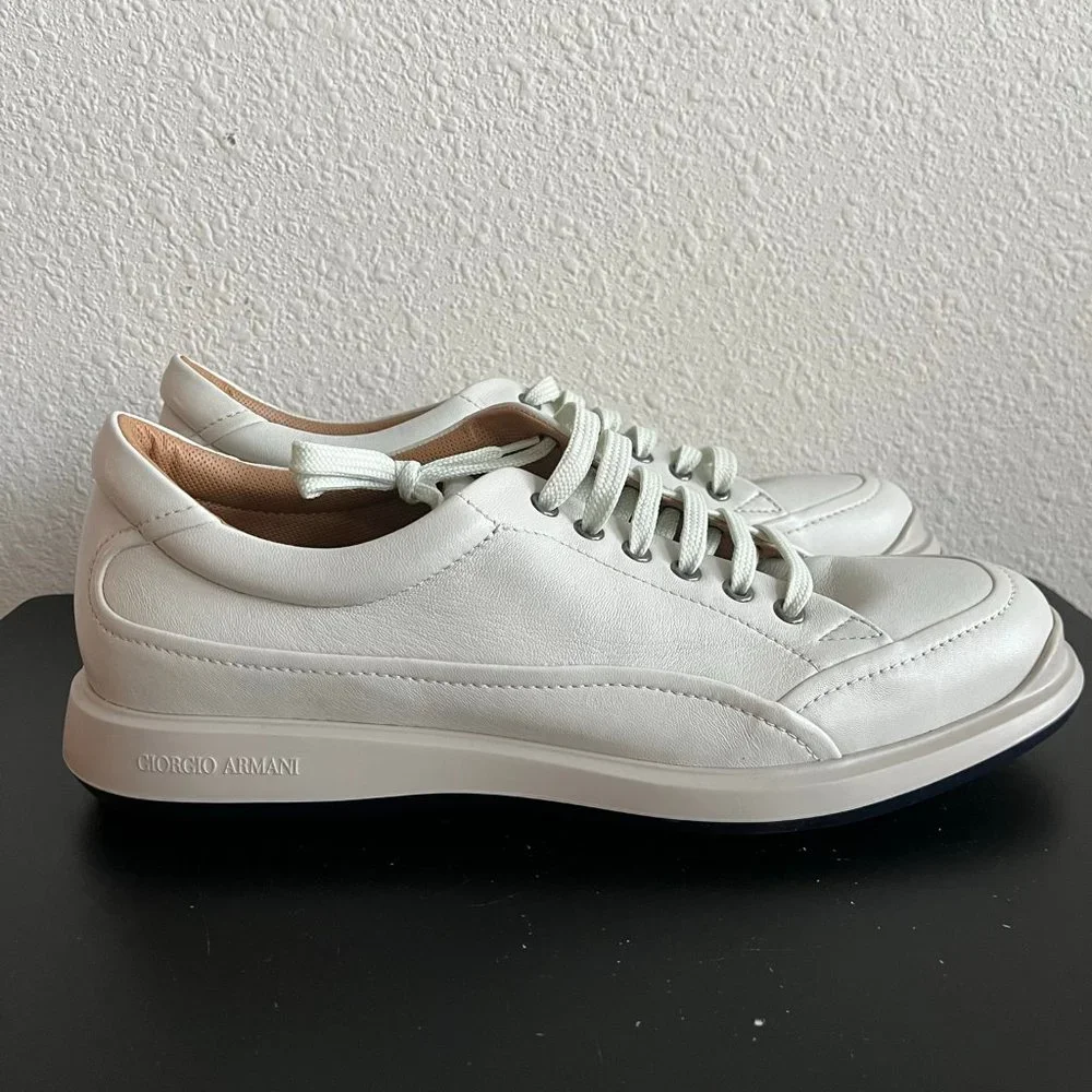 NIB Giorgio Armani Men's White Leather Casual Shoes Sneakers Sz 11 Style X2C621